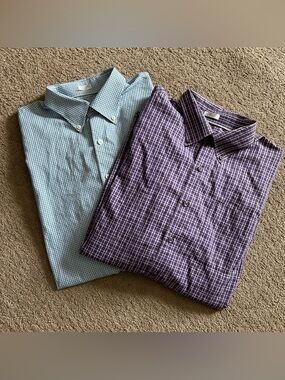 Lot 2 Peter Millar Mens Button Down Shirt XL Blue Purple Plaid Long Sleeve Golf